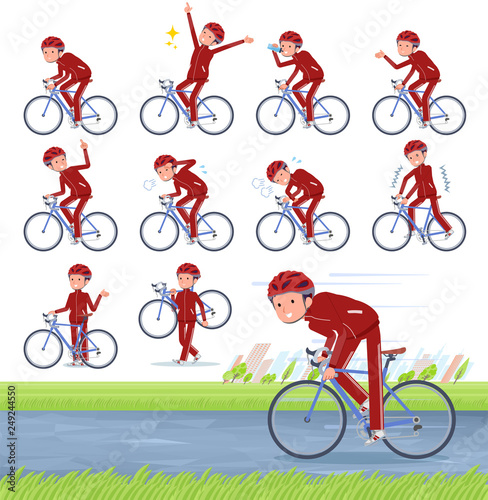 flat type school boy red jersey_road bike