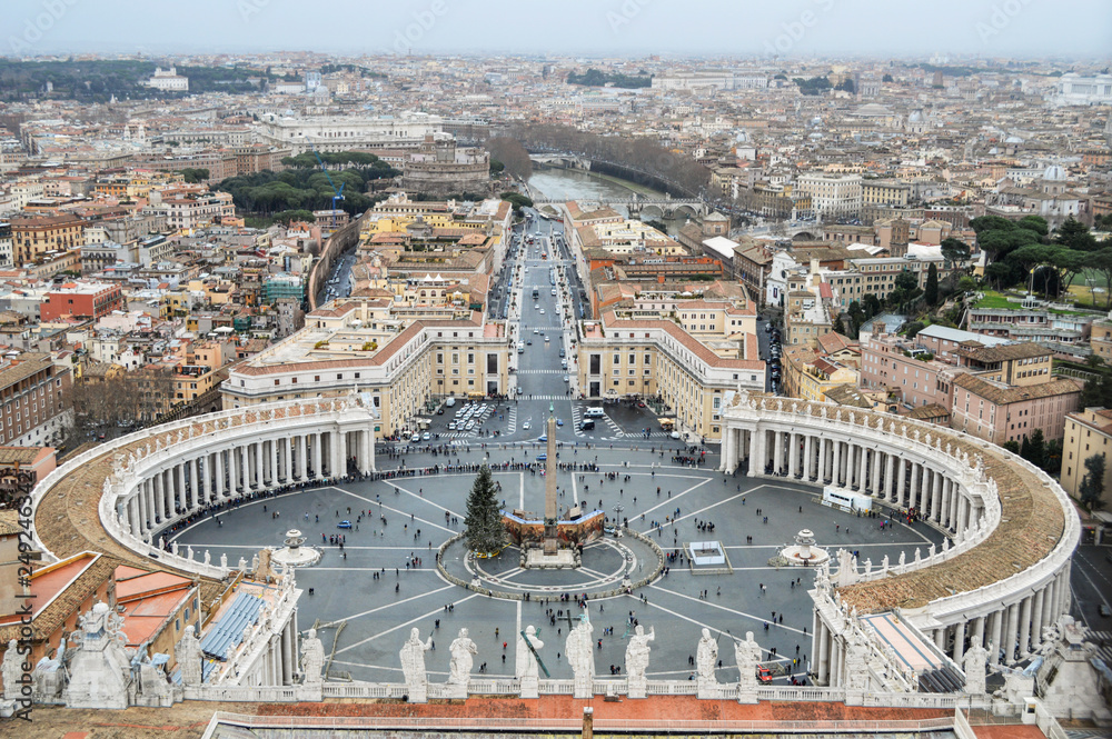 Panoramic view of Rome from the observation deck of the Cathedral of St. Peter.