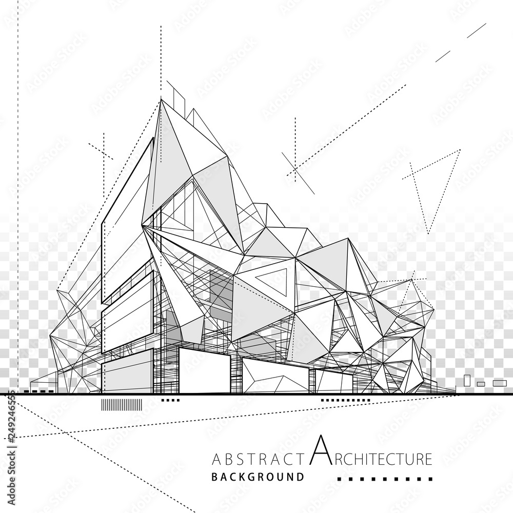 Fototapeta premium 3D ilustracja architektura nowoczesny budynek budowa streszczenie tło.
