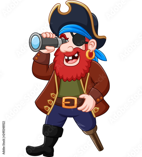 Cartoon Pirate looking through binoculars 