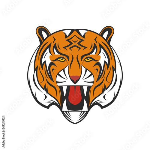 Cartoon tiger as mascot or animal symbol. Wild cat vector silhouette illustration.