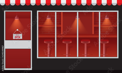 Cafe or restaurant facede with transparent window.