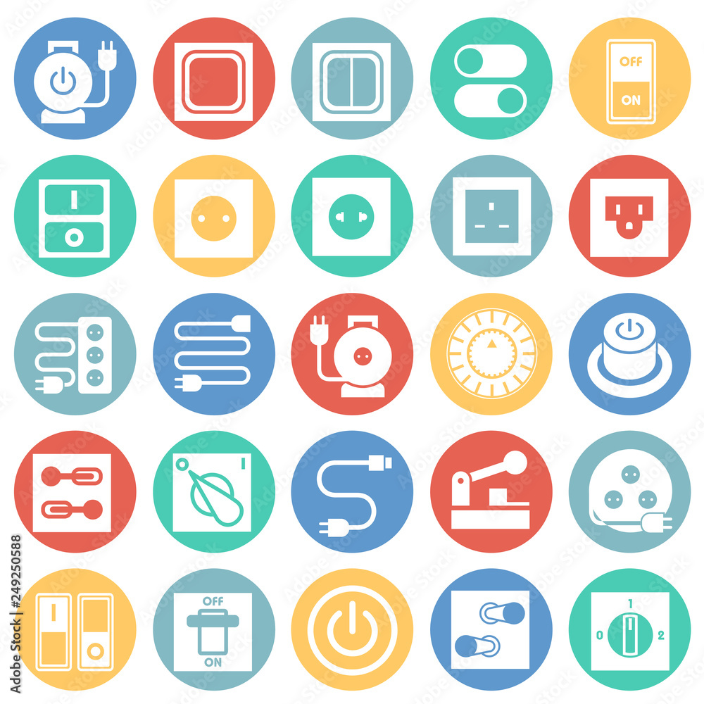 Electric ware icons set on color circles white background for graphic and web design, Modern simple vector sign. Internet concept. Trendy symbol for website design web button or mobile app