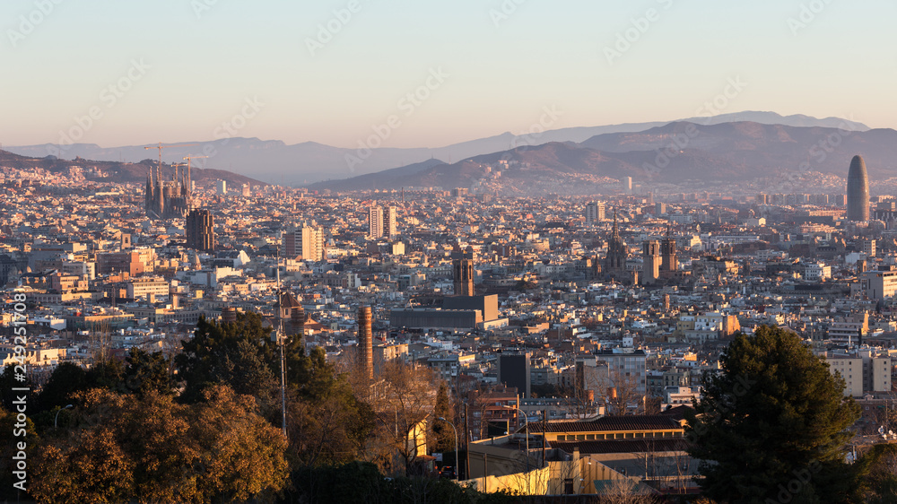 Barcelona City at daybreak. Spain