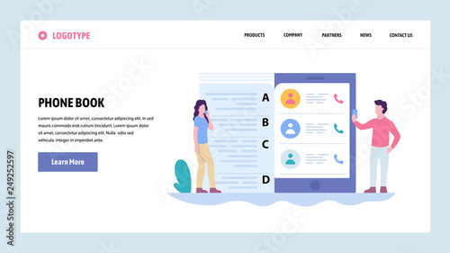Vector web site gradient design template. Mobile phone contacts list. Landing page concepts for website and mobile development. Modern flat illustration.