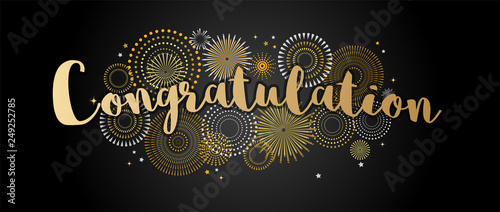 Congrats, Congratulations banner with glitter decoration. Handwritten modern brush lettering dark background. Vector Illustration for greeting