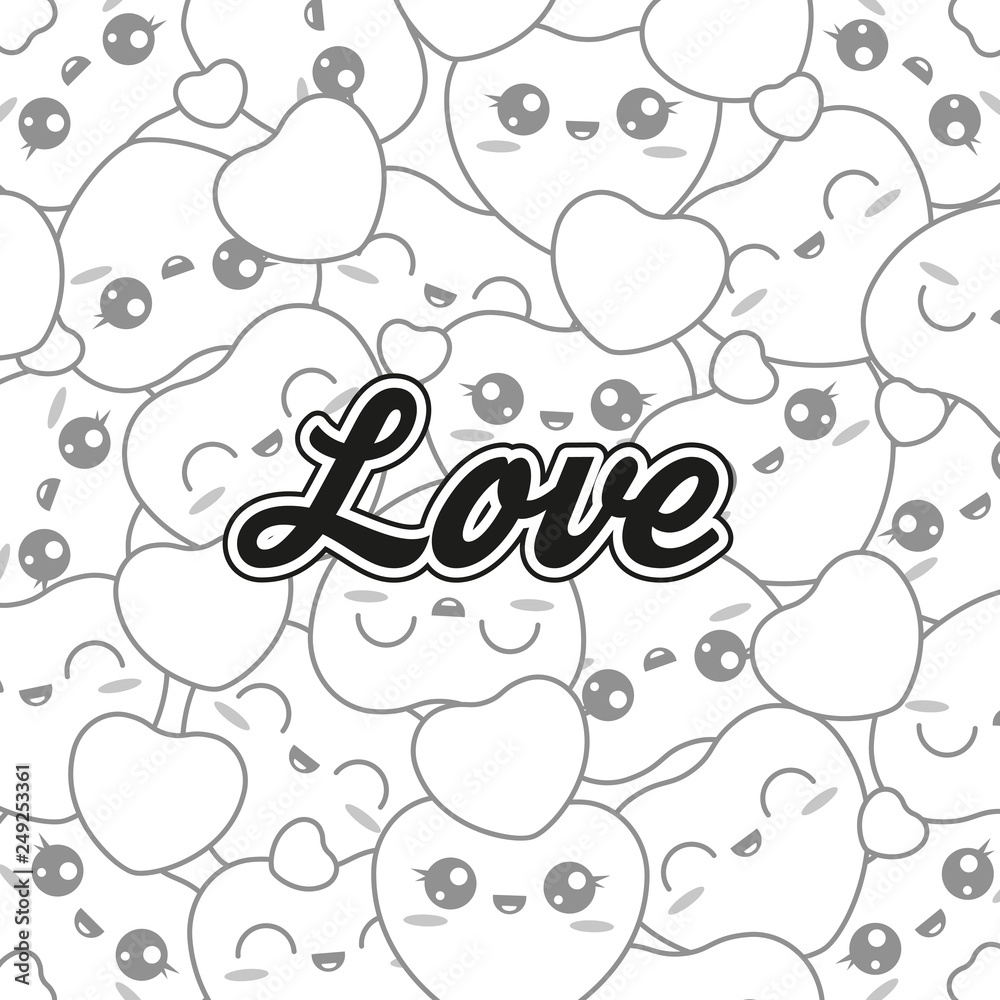 Doodling vector kawaii love hearts smile Valentine's day Doodling vector kawaii love hearts smile Valentine's day