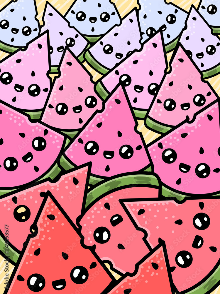 Doodling kawaii watermelon cute vector illustration fruit wallpaper hand  drawn Stock Vector | Adobe Stock