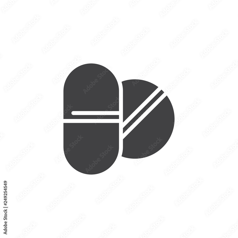 Medical drugs vector icon. filled flat sign for mobile concept and web design. Capsule Pills simple glyph icon. Symbol, logo illustration. Pixel perfect vector graphics