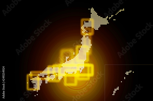 Map of Japan. Information network, logistics network, etc. Dangerous condition. 日本地図　情報網、物流網など 危険な状態