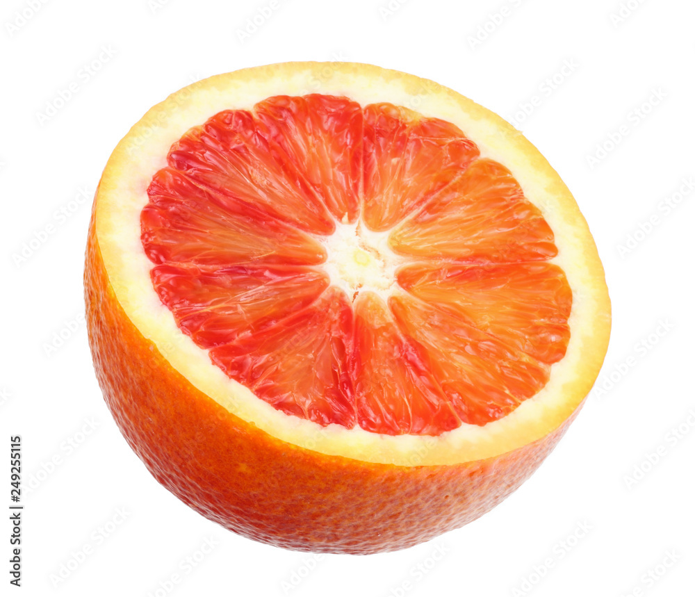 Red blood orange fruit with slices isolated on white background Red blood orange fruit with slices isolated on white background