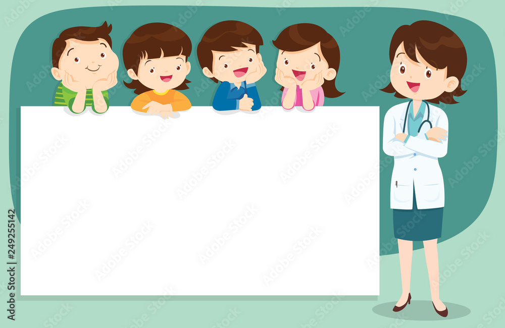 Doctor and Cute Children with banner Doctor and Cute Children with banner