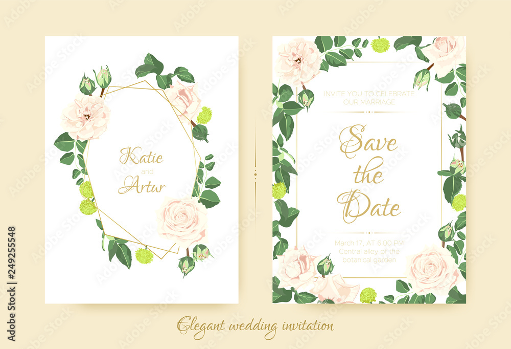 Elegant Wedding Invitation with Flowers.