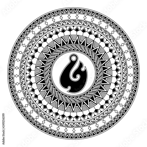 Polynesian circular ornament. Polynesian tattoo. Maori style. Abstract fish hook