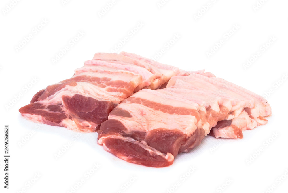 Pig Slide white background.Beef pork belly.With clipping paths.