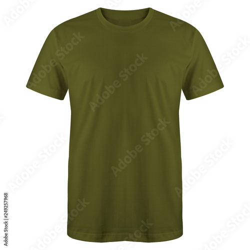 Blank t shirt front view green army color isolated on white background, ready for mock up template © DendraCreative