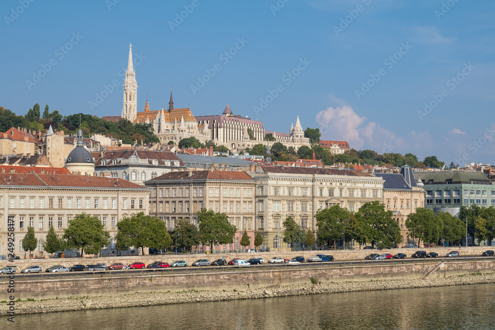 Budapest cityscape with St. Matthias Church, Fisherman Bastion and Danube river 