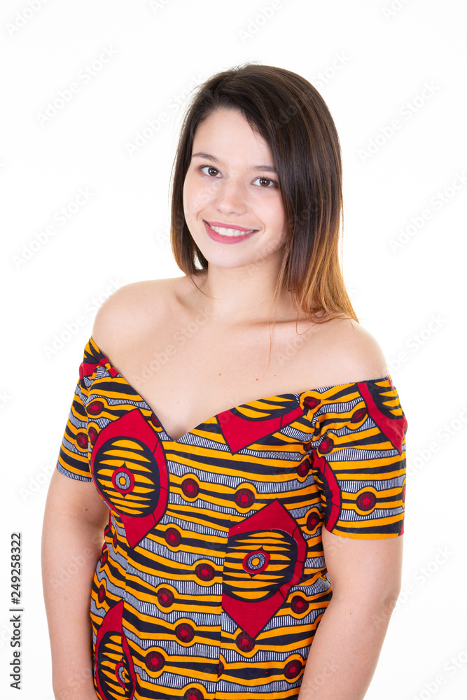 young woman crossed arms in african clothes handsmade young woman crossed arms in african clothes handsmade