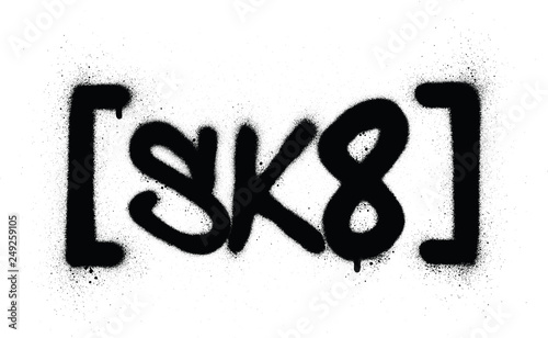 Graffiti sk8 abbreviation sprayed in black over white