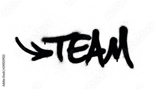 graffiti team word sprayed in black over white