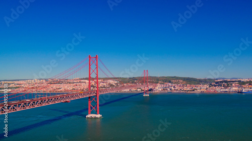 panoramic cityscape view to 25 April bridge  Lisbon  Portugal