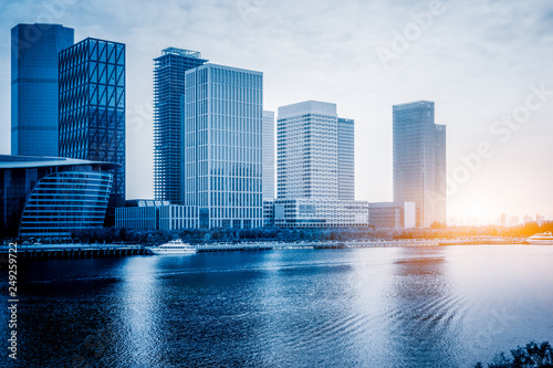 modern city waterfront downtown skyline China.