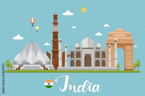 India Travel Landscape Vector Illustration