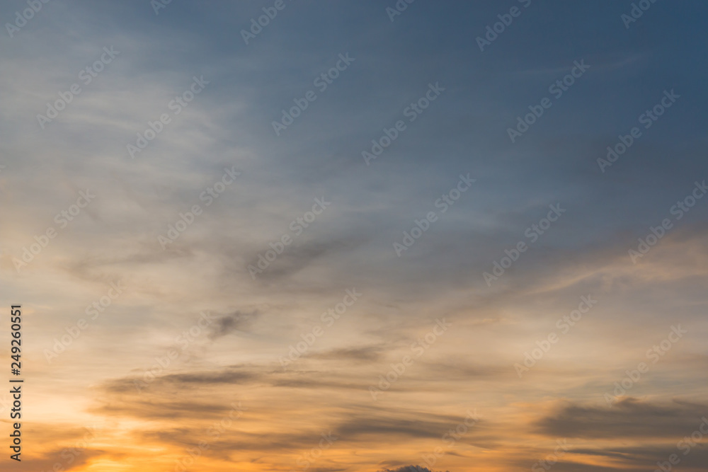 Sunset sky with clouds and bright sky background.