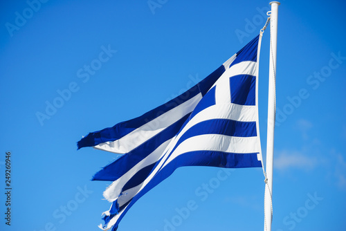 Greek flag waving o wind.