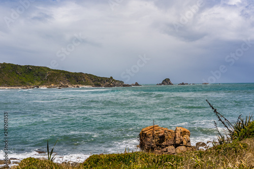 West coast rocky beach, Cape Foulwind, Westport, New Zealand, amazing beach of cape foulwind in New Zealand photo