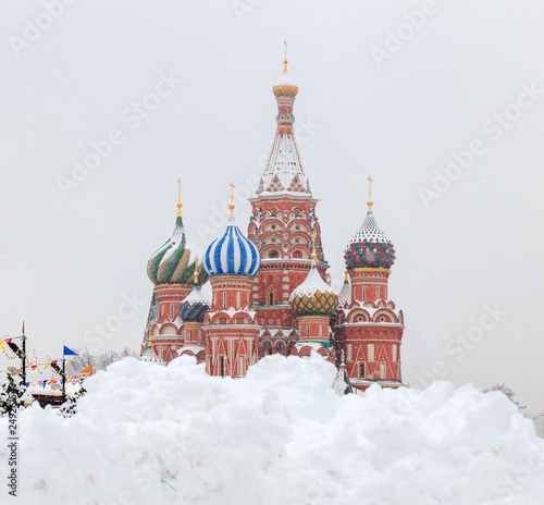 Saint Basils cathedral in snow hill on the Red Square in Moscow