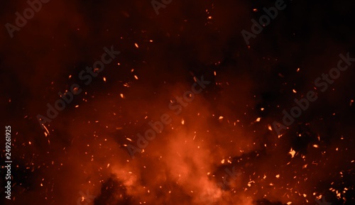 Perftect fire particles embers on background . Smoke fog misty texture overlays