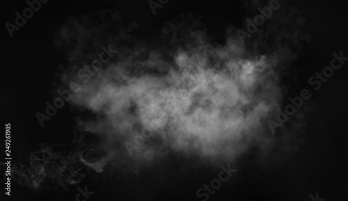 Abstract smoke misty fog on isolated black background. Texture overlays. Design element.