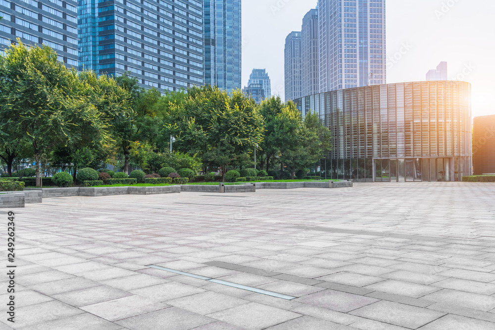 modern buildings and empty pavement in china.