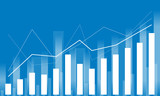 Illustration of business increasing graph backgound in blue & white.