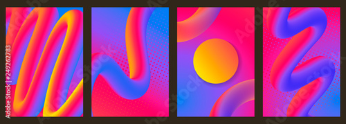 Set of vector abstract colored backgrounds with waves, vertical backgrounds templates