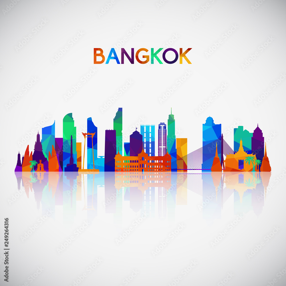 Bangkok skyline silhouette in colorful geometric style. Symbol for your design. Vector illustration.