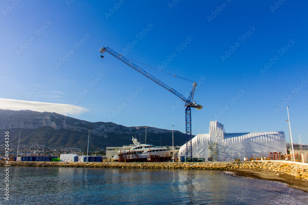 A ship under construction at the dry dock in Denia, Spain