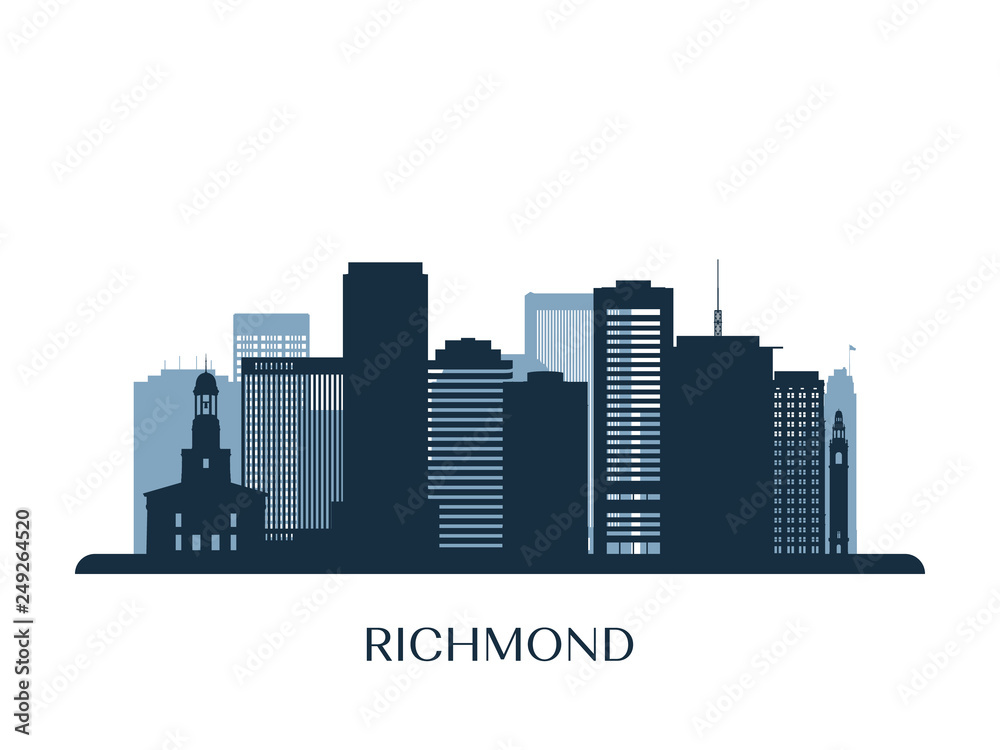 Richmond skyline, monochrome silhouette. Vector illustration.