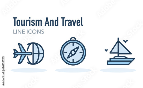 TOURISM AND TRAVEL LINE ICONS