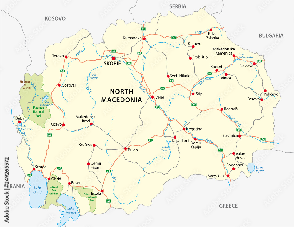 north macedonia road and national park vector map