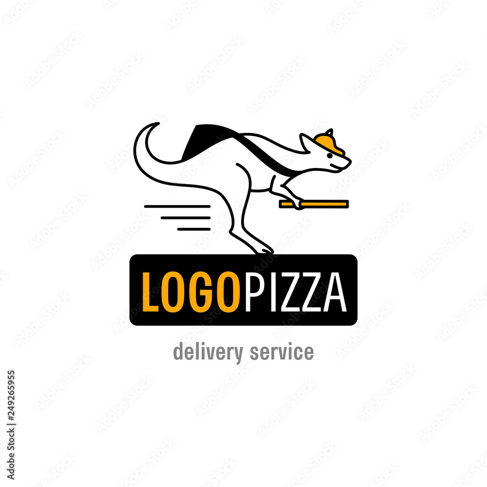 Vector logo pizza kangaroo delivery service. Corporate branding identity, vector logotype icon isolated. EPS 10