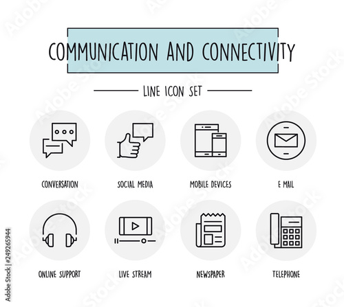 COMMUNICATION AND CONNECTIVITY LINE ICON SET