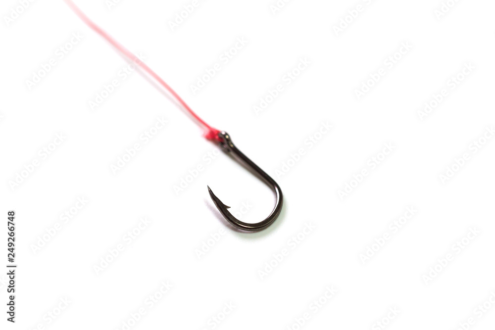 Isolated sharp hook with fishing line on white background Isolated sharp hook with fishing line on white background