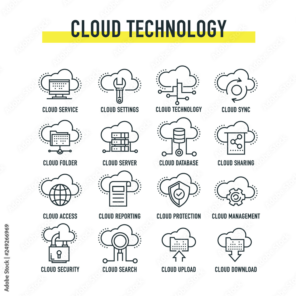 Fototapeta premium CLOUD TECHNOLOGY LINE ICONS