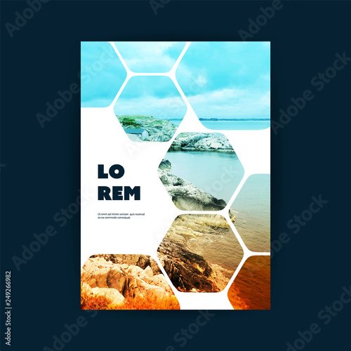     Modern Style Tiled Flyer or Cover Design for Your Business with Rocky Seashore Image - Applicable for Reports, Presentations, Placards, Posters, Travel Guides 