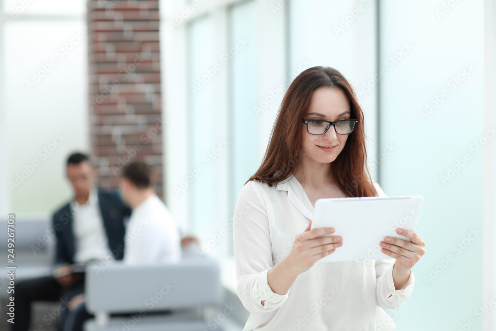 business woman reading text on digital tablet. business woman reading text on digital tablet.