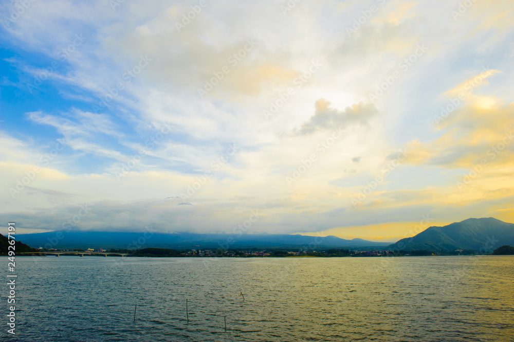 Sky clouds sunset over Kawaguchiko Lake, Japan. Sky clouds sunset over Kawaguchiko Lake, Japan.