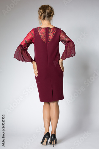 Beautiful model posing in fashion red dress