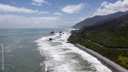 great coastline in greymouth New Zealand,  West coast of New Zealand - Punakaiki Pancake rocks region, aerial landscape photography in New Zealand, aerial image